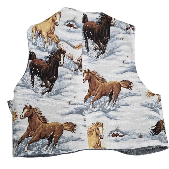 Handmade Horse Print Childrens Vest Western Motif Grey Back Panel Yarn Tail 1-2y - Picture 2 of 9